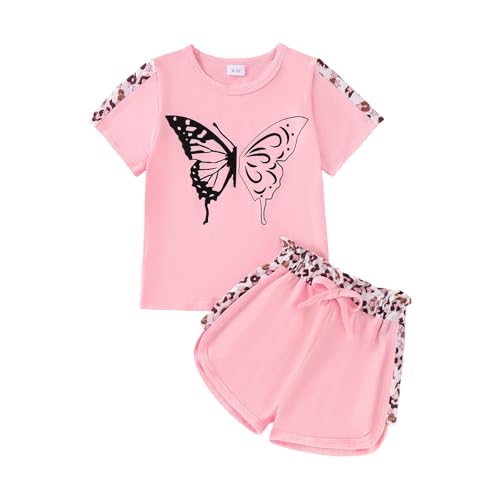 Image of Toddler Girl Clothes Kids Summer Outfits Short Sleeve Leopard-Print T-Shirt and Shorts 2 Piece Set 2-8 Years