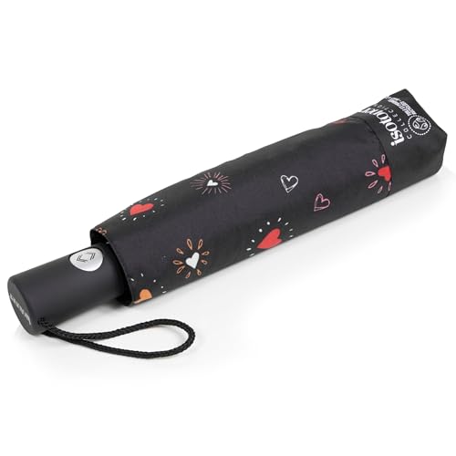 Isotoner Parapluie solide, ultra déperlant, à ouverture/fermeture automatique, coeur rouge