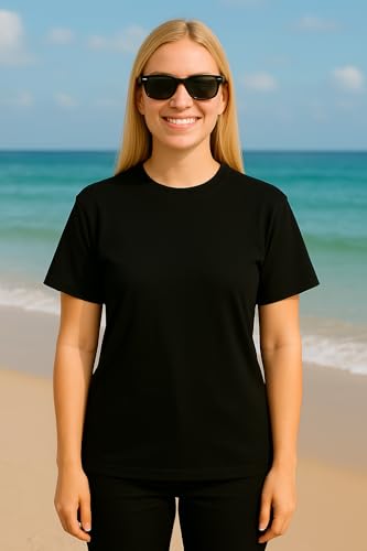 Cotton Oversized T-Shirt for Women, Round Neck, Short Sleeve, Casual (Blue, M)