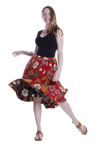 LA CERA Women's Crinkled Reversible Printed Skirt, Flowy Midi Skirt, Floral Midi Skirts, 100% Cotton, Machine Wash