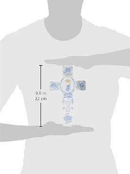 Cg Cosmos Figurine Baby Boy Cross,White and Blue 5.25 x 8.75