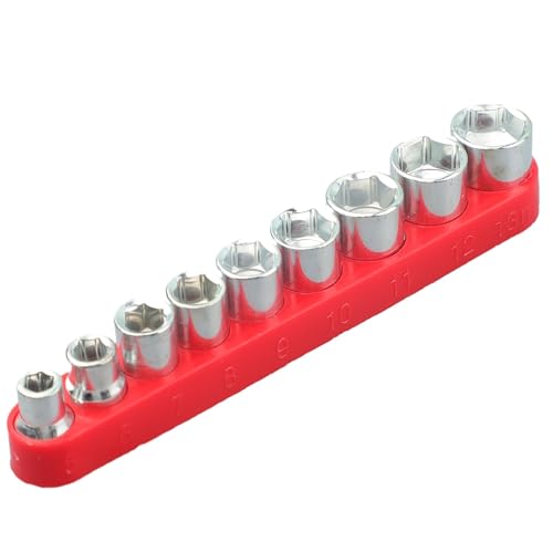 EaseSunny Lot de 9 douilles hexagonales 6,35 mm, outils de retrait d'écrous métriques de 5 à 13 mm, têtes de clé à cliquet en acier au carbone pour perceuse, réparation automobile – vue 5