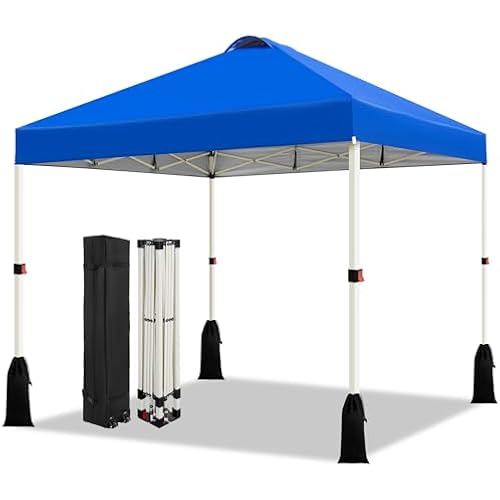 WEIZE 10x10 Pop Up Canopy Tent, 1-Button Push Setup Canopy Tent, Adjustable Height Instant Portable Shelter, Portable Roller Bag, Easy Outdoor Sun Shade for Events, 4 Weight Bags, Blue