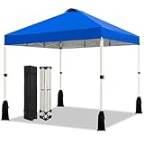 WEIZE 10x10 Pop Up Canopy Tent, 1-Button Push Setup Canopy Tent, Adjustable Height Instant Portable Shelter, Portable Roller Bag, Easy Outdoor Sun Shade for Events, 4 Weight Bags, Blue