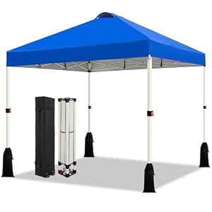 WEIZE 10×10 Pop Up Canopy Tent, 1-Button Push Setup Canopy Tent, Adjustable Height Instant Portable Shelter, Portable Roller Bag, Easy Outdoor Sun Shade for Events, 4 Weight Bags, Blue