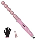 QHDJE Curling Wand, 15S Fast Heat-up, Curling Iron with Bubble Wand, Hair Curling Wand for One Pass to Achieve Beautiful Curls, Gloves Include, Dual Voltage, Gifts for Women