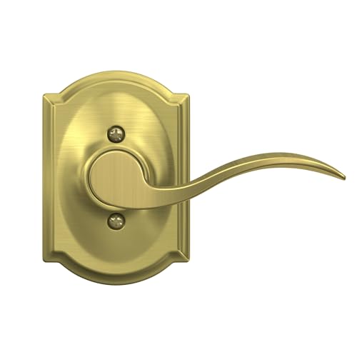 Image of SCHLAGE Accent Lever with Camelot Trim Non-Turning Lock in Satin Brass - Right Handed - F170 ACC 608 CAM RH