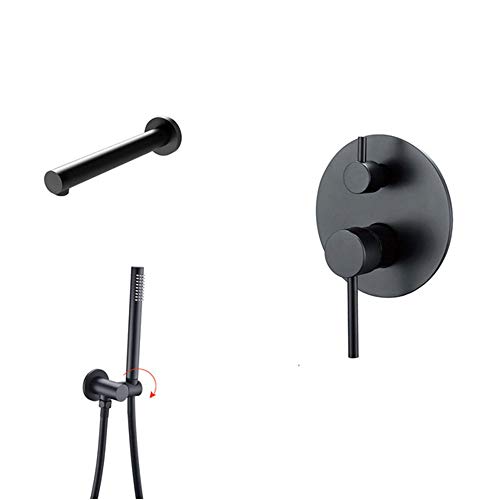 Robinet de Douche Noir Mat avec Ensemble Pomme de Douche à Main et Mitigeur Bec Cascade