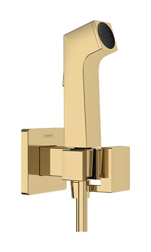 hansgrohe set de bidé E, ducha de bidet con 1 tipo de chorro ahorro de agua (EcoSmart), incl. llave de paso, soporte de ducha y flexo de ducha 1,25 m, para agua fría, color oro pulido