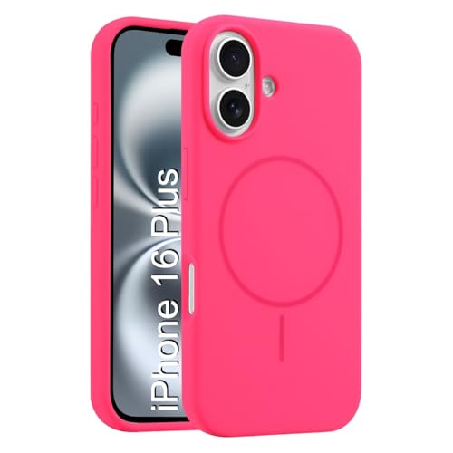 Image of LuxuryKase Silicone Magnetic Case for iPhone 16 Plus | Soft Microfiber Lining | MagSafe Support | Shockproof Protective Cover | Precise Cutouts | Slim Fit Design - Pink