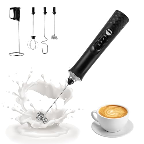 3 en 1 Espumador de Leche, Espuma USB Recargable Batidora de Leche, Portátil Espumador con 3 Desmontable Varillas, 3 Velocidades Ajustables, Batidor Electrico Pequeño para Huevos, Lattes y Capuchino
