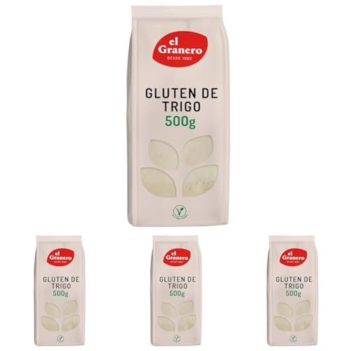 El Granero Integral - Gluten de Trigo - 500 g - Alto Contenido en Proteínas y Fibra - Fuente de Hierro y Minerales - Apto para Veganos - Alimento Natural (Paquete de 4)