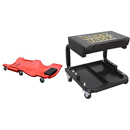 Dna Motoring 40" L X 19" W Vehicle Repair Low Profile Automotive Creeper, Red & Torin Tr6100W Blackjack Rolling Creeper Garage/Shop Seat: Padded Mechanic Stool With Tool Tray Storage, Black #TOP28