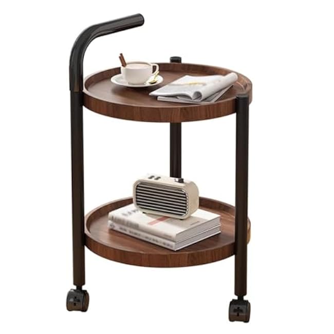 Wooden Mobile Side Table,2-Tier Round Coffee Table with Storage Shelf,Vintage Serving Trolley Tea Cart Kitchen Rack 360¡ã Wheels(Style-2) (Style)-bVbIylY0