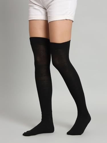 Image of TRAZO Women's Thigh High Socks Over the Knee High Knitted Casual Boot Socks, Stiped Long Fashionable Stockings (Pack of 2)