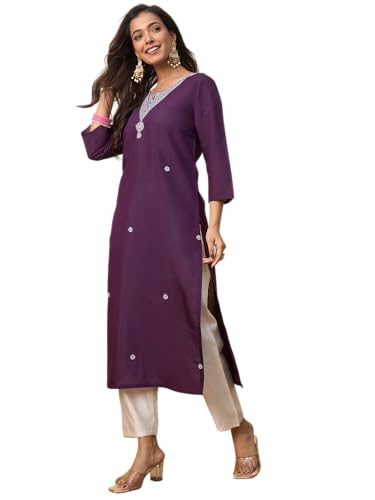 Image of Women's Silk Blend Embroidery Straight Kurta | Ethnic Kurtas for Women | Kurtis for Women Festive, Casual Office Wear Ethnic Kurta for Women