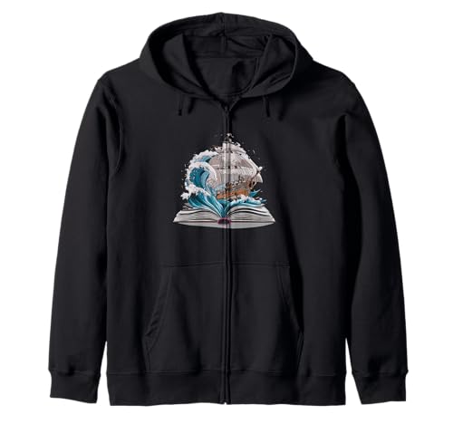 Velero, en, libro, con, olas Sudadera con Capucha