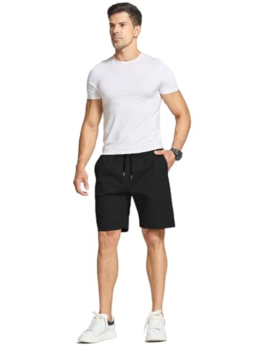 JustSun Mens Shorts Casual Cotton Summer Workout Golf Chino Shorts Beach with Elastic Waist and Pockets - Image 4