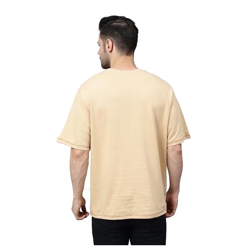 Image of Boxed Solid Oversized T-Shirts for Men, Relaxed Boxy Fit, Round Neck, Knitted Cotton T-Shirt, 100% Cotton, Heavyweight Premium Fabric T-Shirt