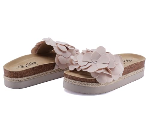 Image of PepStep Slide Sandals for Women with Soft Cork Footbed and Strap, Ladies Fashion Platform Slide Sandals Comfortable Slip On Style