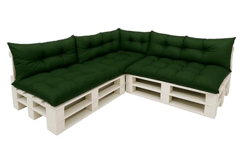 7-teiliges Palettenkissen Set, ein Set Kissen für Gartenmöbel, Palettenkissen 120x50x3Sitz +3x Rückenlehne 120x40cm +1x 60x40cm, Bodenkissen (Grün)