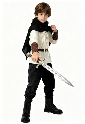 Image of 8 Pcs Medieval Costume for Boys Renaissance Viking Pirate Tunic Outfit for Kids