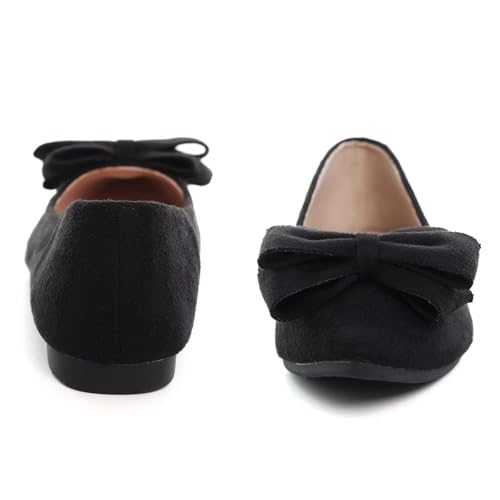 Image of SAILING LU Womens Bowknot Ballet Flats Pointy Toe Suede
