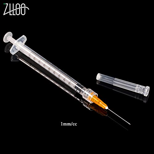 1 ml/cc Plastiktube mit 25G-25mm Kopf, Einweg-Luer-Lock Unabhängige Verpackung, Einfach zu Bedienen (50 Stück)