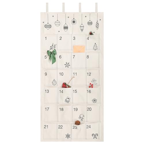 woric 2025 Adventskalender zum Befüllen, 120 * 60cm Wandteppich Wandkalender mit 24 Fächern Weihnachtskalender zum Aufhängen für Weihnachtsdeko Geschenkverpackung