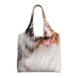 Zouey Bolso de lona de un solo hombro, bolso de lona para mujer, bolso de hombro, bolso de compras, pareja de perros pastores australianos.