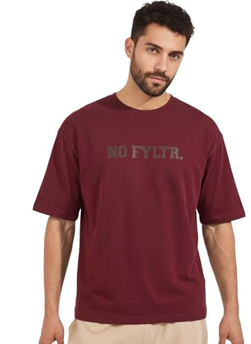 Image of FYLTR Men's Relaxed Fit Oversized T-Shirt | Cotton Blend | Round Neck and Half Sleeves Casual T-Shirt | Comfortable Summer Wear