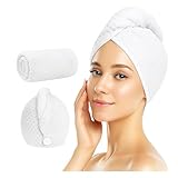 Haemi Beauty 2 Pack Gift Ready Premium Microfiber Hair Towel Wrap Set for Women – Includes 2 Free Soft Face Towels – Fast Drying, Anti-Frizz, Waffle Hair Wraps – Spa Essentials