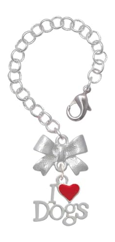 Delight Jewelry Silvertone I love Dogs with Red Heart - Silvertone Bow Charm Accessory for Tumblers and Thermal Cups