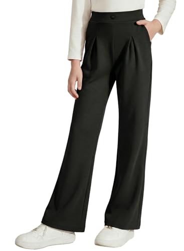 blibean Girls School Uniform Dress Wide Leg Pants, Black, Size 12-13 Years