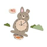 NIYANGLE Wanduhr in Hasenform aus PVC mit Pendel für Kinderzimmer Kreative Cartoon Wanduhr Präzise Zeitmessung und Einfaches Aufhängen