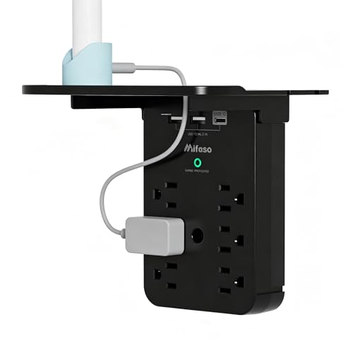Image of Wall Outlet Extender with Shelf, Surge Protector 6 AC Multi Plug Outlet | 3 USB Charger Station Splitter Expander for Home Bathroom, Black