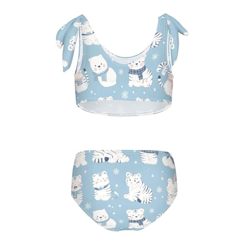 KLL Jumping Tigers and Snowflakes Girl Two Piece Bikini Sets Quick-Dry Bathing Suit Swimwear Adjustable Strap2