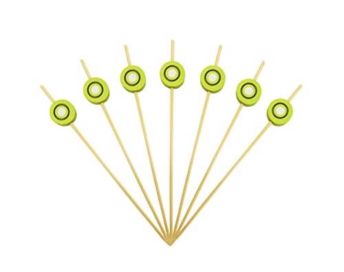 200 Pcs Colorful Cocktail Picks, 4.7 Inch Colorful Fruit Sticks, Disposable Bamboo Toothpicks for Birthday Hawaii Theme Party Supplies (Kiwis)