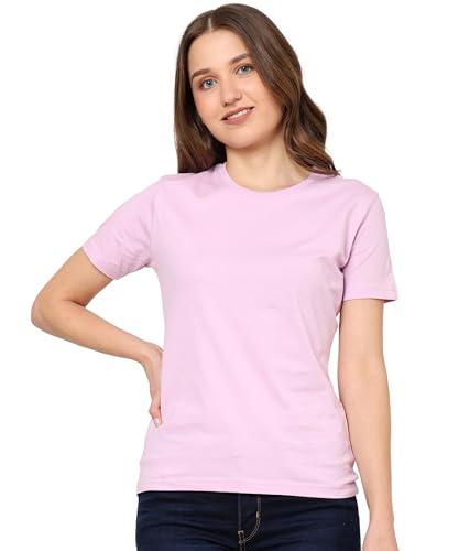 Image of Round Neck T-Shirt Top for Women | Combed Bio-Washed Ring Spun Cotton | Plain | Short Sleeves