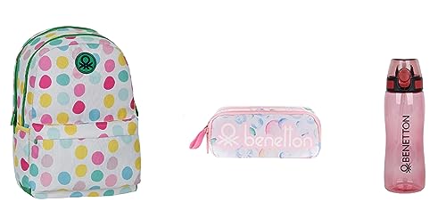Benetton Kız Çocuk Okul Çantası 70322 + Kalemlik 70207 + 700 ml Su Matarası Seti – Su Geçirmez, Laptop Bölmeli, Ergonomik Tasarım