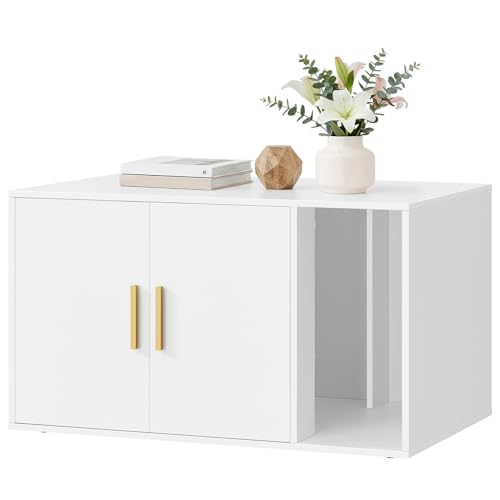 Feandrea CUSTOS Collection - Cat Litter Box Enclosure Modern Hidden Litter Box Furniture Double Doors Indoor Pet House Side End Table 31.5 x 19.7 x 17.7 Inches Cloud White UPCL020WB01S
