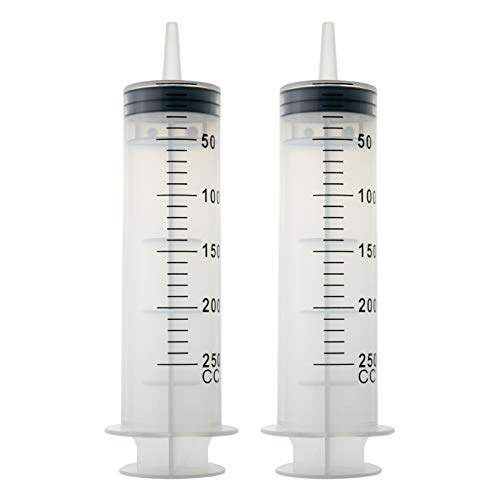 2Pcs 250 ml Jeringa, Jeringas de Plástico, Grande Jeringa Dosificadora de Líquidos para Laboratorios Científicos, Riego, Relleno, Múltiples Usos (2, 250ml) Cover