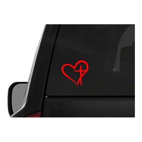 Heart Cross Red (R9) Vinyl Decal Sticker Car/Truck Laptop/Netbook Window 4" Inch- by CustomDecal US Cover
