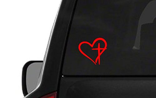 Heart Cross Red (R9) Vinyl Decal Sticker Car/Truck Laptop/Netbook Window 4" Inch- by CustomDecal US