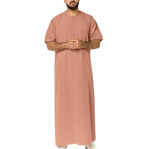 Générique Djellaba Homme Manches Courtes Qamis de Priere Caftan Baggy Jelaba Musulman Kamis Islamique avec Boutons Boubou Africain Robe Arabe Gandoura...
