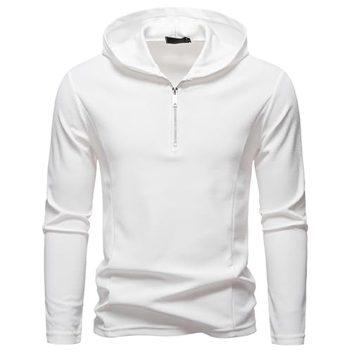MakingDa Quarter Zip Hoodie Men Long Sleeve Waffle Summer Light Thin Breathable Casual Running Gym Sports 1/4 Zipper Hooded Jumper Tops-White-M