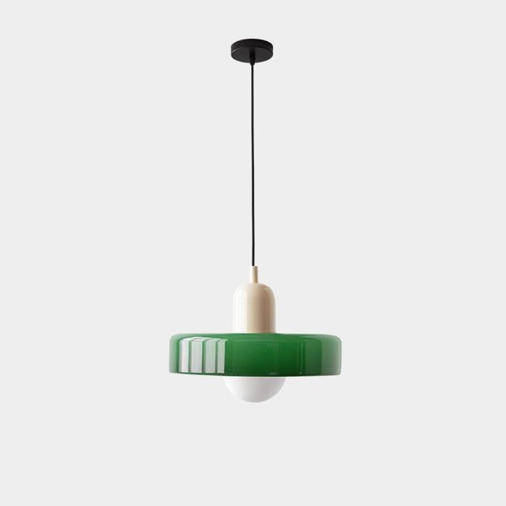 LYMSXAZOU Retro Green Glass Pendant Light - Mid Century Farmhouse Chandelier for Kitchen Island Dining Room Bedroom Cafe & Bar LargeCeiling Hanging