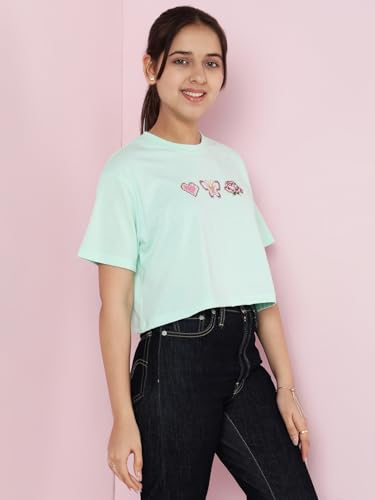 Image of Li'l Tomatoes Girls Crop T-Shirt | 100% Cotton | Graphic Printed Summer Top | Soft & Breathable Casual Wear | 7-16 Years