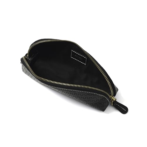 Image of Cockatoo Genuine Leather Pencil Pouch, Accessories holder, Stationery Bag, Zippered Pen Case for Work & Office (Braided Black)