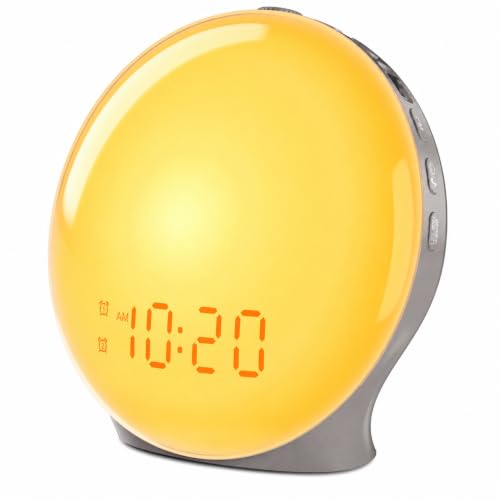Image of JALL Full-Screen Wake Up Light Sunrise Alarm Clocks for Bedrooms, White Noise Machine for Heavy Sleepers, 25 Natural Sounds, Dual Alarms, FM Radio, 17 Dimmable Colors, Bluetooth Speaker, Metallic Gray